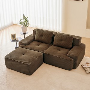 82" Corduroy L-Shaped Modular Sectional Sofa with Movable Ottoman, Pearl-Like Piping, Tufted Design, and No Assembly - 1 of 4