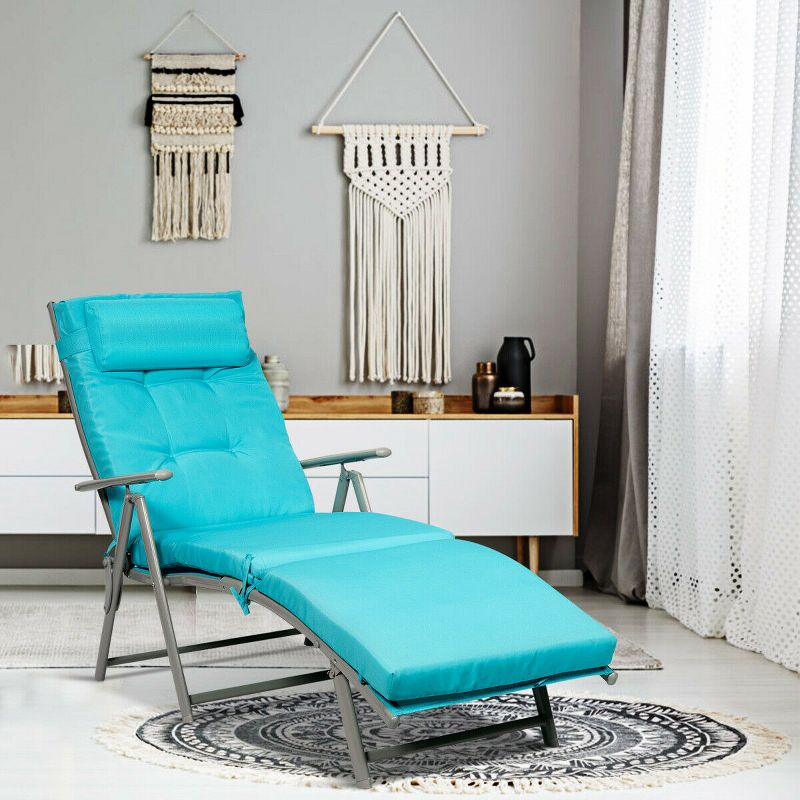 Costway Folding Chaise Lounge Chair w/Cushion Black\Gray\Turquoise, 2 of 7