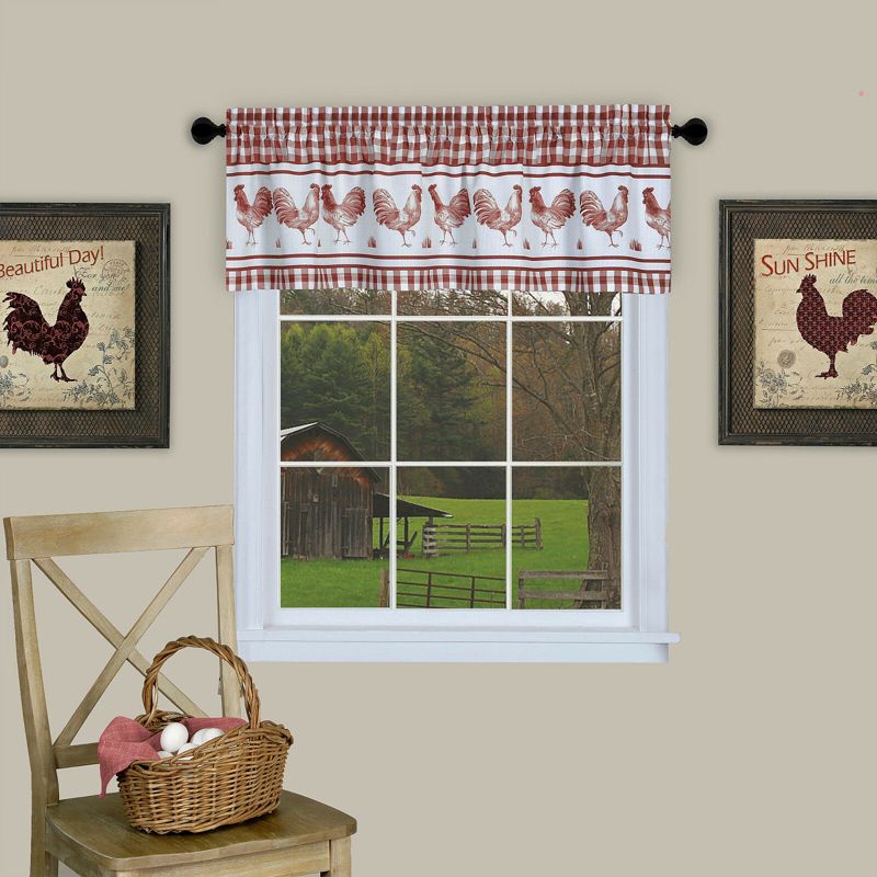 Kate Aurora Lightweight Plaid Country Farmhouse Rooster Window Rod Pocket Curtain Valance, 1 of 2
