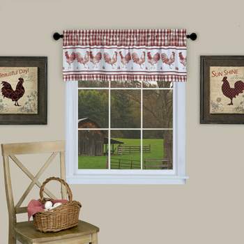 Kate Aurora Lightweight Plaid Country Farmhouse Rooster Window Rod Pocket Curtain Valance