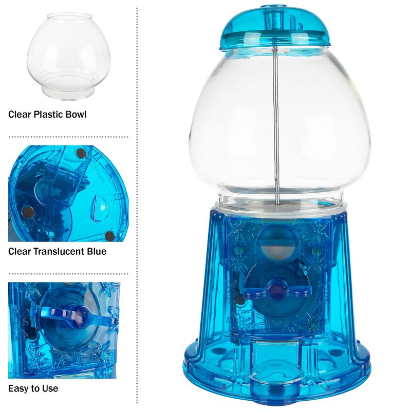 Great Northern Popcorn 11" Translucent Gumball Machine - Coin-Operated Candy Dispenser Vending Machine and Piggy Bank - Blue, 4 of 13