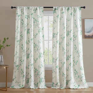 HLC.ME Jasmine Floral Patterned Window Rod Pocket Curtains - Light Blocking Darkening Window Panels, Set of 2 - 1 of 4