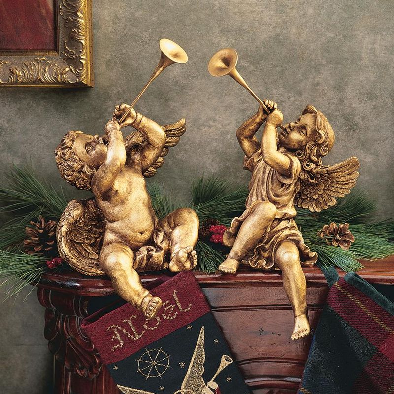 Design Toscano Trumpeting Angels of St. Peters Square: Set of Boy & Girl Angels, gold, 1 of 8