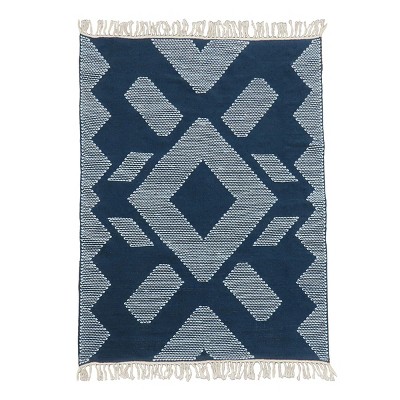 5x7 Geometric Hand Woven Indoor/Outdoor Rug Indigo Blue - National Tree Company