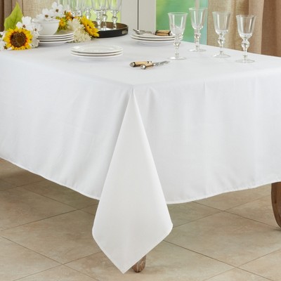 White Polyester Everyday Tablecloth with Embroidered Border
