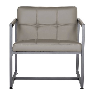 Mushroom Gray Leather and Metal Accent Chair