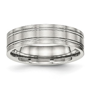 Black Bow Jewelry 6mm Stainless Steel Brushed & Polished Grooved Flat Standard Fit Band - 1 of 4