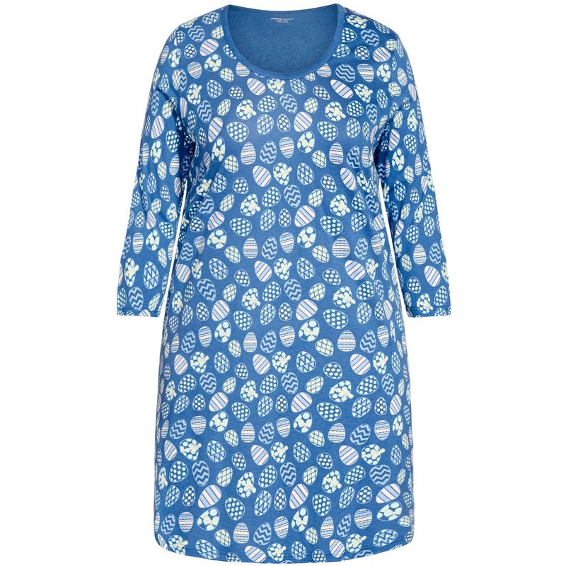 Women's Plus Size  Print 3/4 Sleeve Sleep Shirt - blue egg | AVENUE, 3 of 4