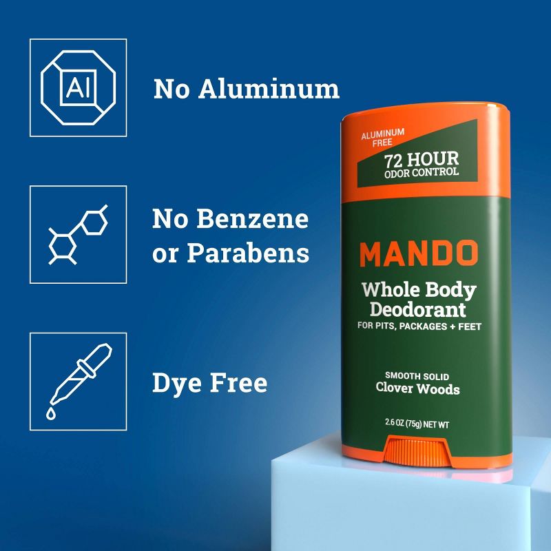 Mando Whole Body Deodorant - Men&#39;s Aluminum-Free Smooth Solid Stick Deodorant - Clover Woods - 2.6oz, 5 of 12