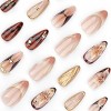 LOVELAY CREATIONS Medium Almond Brown Press-On Nails with 3D Flower Gold Texture - 3 of 4