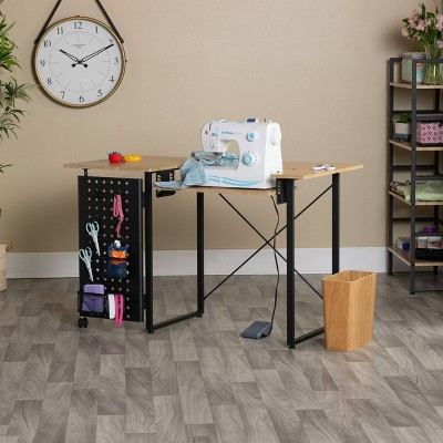 Pivot Sewing Table with Swingout Storage Panel and Adjustable Platform