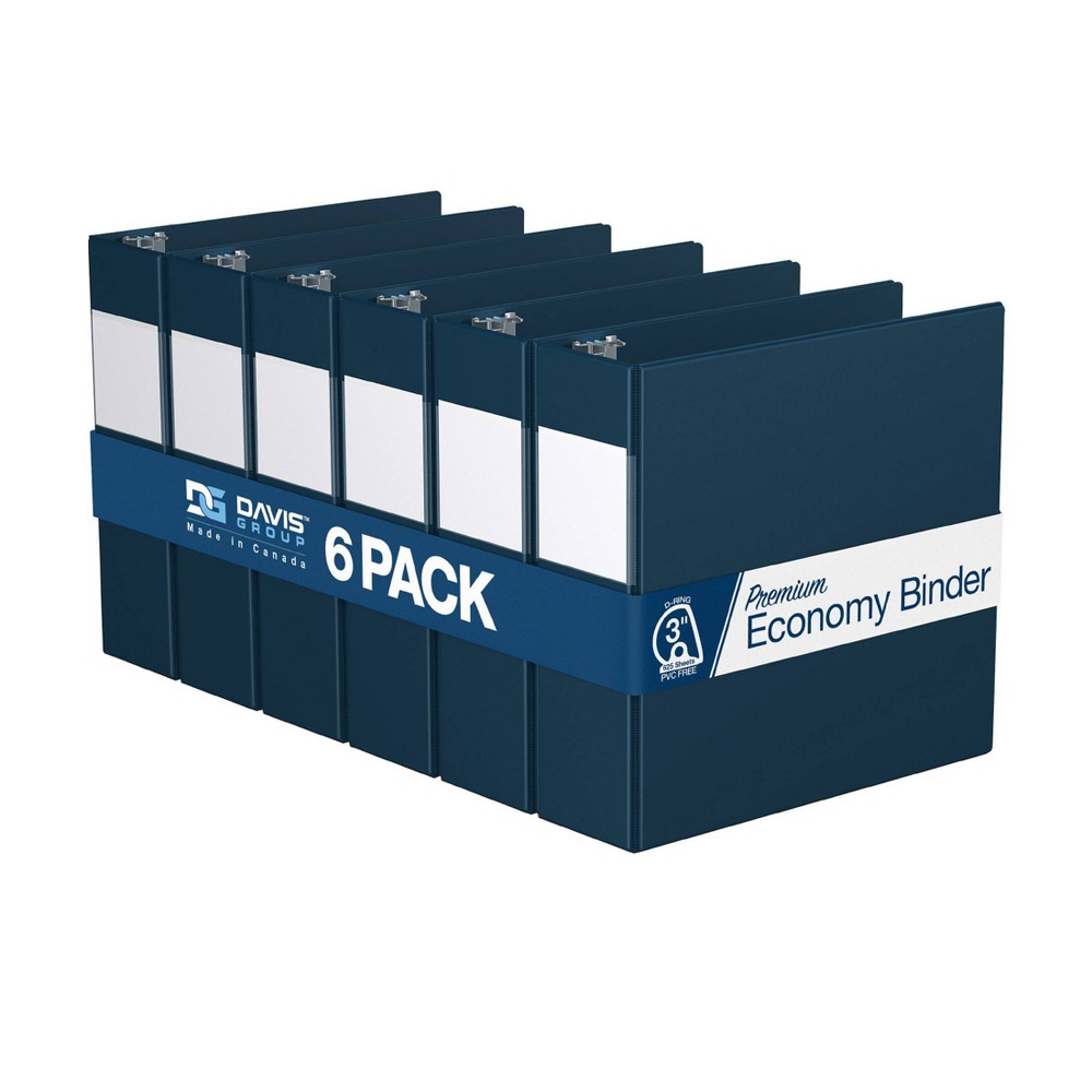 Davis Group 6pk 3" Premium Economy Round Ring Binders Navy Blue: Hard Cover, 625 Sheet Capacity, 2 Pockets, D Rings