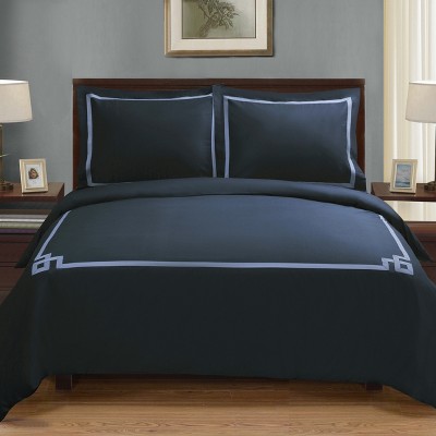 Solid Modern 200-Thread Count Ultra-Soft Breathable Cotton Embroidered Traditional Duvet Cover Set with Matching Pillowshams by Blue Nile Mills