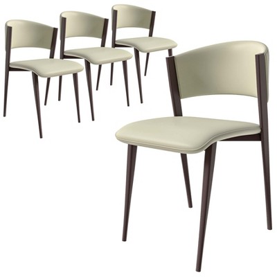 LeisureMod Upholstered Dining Chair in Leather with Iron Legs Aspen Series Set of 4