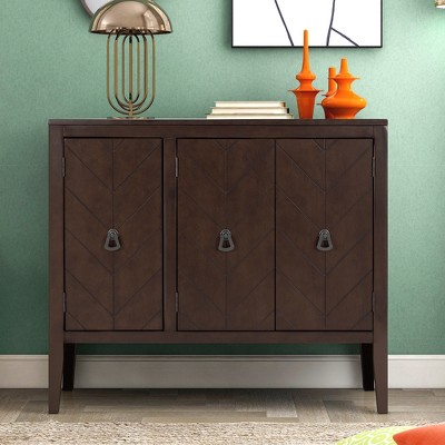Vynxaria Adjustable Shelf Storage Sideboard with 3 Retro Metal Handles and 4 Pinewood Legs, for Entryway, Living Room, Study Room, Dining Room