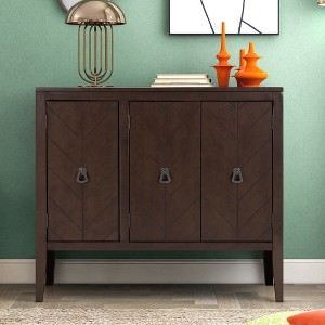 Vynxaria Adjustable Shelf Storage Sideboard with 3 Retro Metal Handles and 4 Pinewood Legs, for Entryway, Living Room, Study Room, Dining Room - 1 of 4