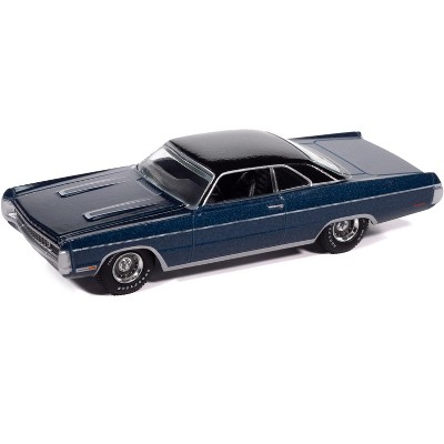 1970 Plymouth Sport Fury GT Jamaican Blue Metallic with Black Top 1/64 Diecast Model Cars by Auto World