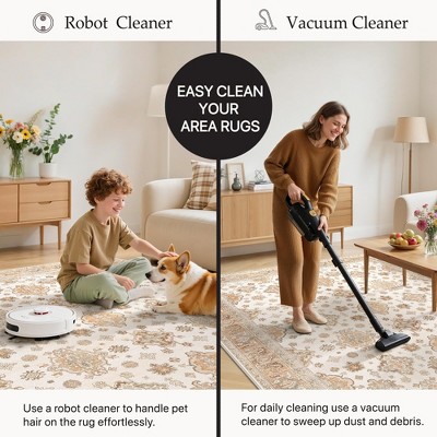 ABYNOW  Vintage Harmony Orange Floral Print Soft Low-Pile Washable 8x10 Area Rug