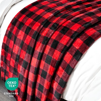 Luxurious King-Sized Buffalo Plaid Red/Black Microplush Fleece Blanket
