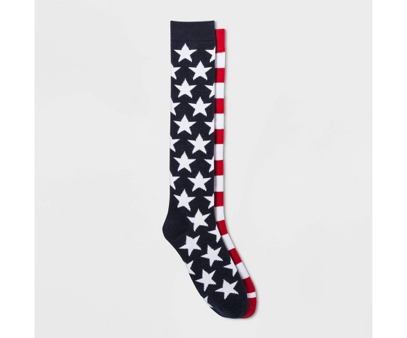 Women's Stars & Stripes Knee High Socks - Red/White/Blue One Size