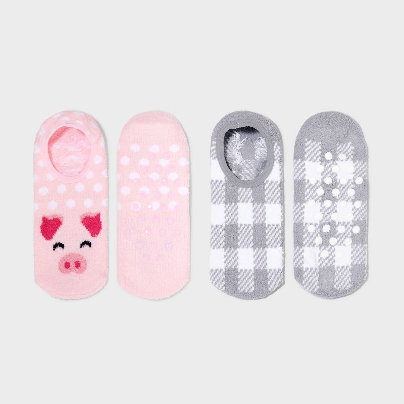 Women&#39;s 2pk Piggy Cozy Liner Socks - Pink/Gray 4-10, 1 of 4