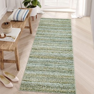 Machine Washable Runner Rugs 2x6 Modern Farmhouse Area Rugs with Non-Slip Backing Gradient Woven Hallway Rugs Non-Shedding Soft Low Pile Rug - 1 of 4