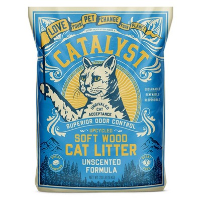 Catalyst Upcycled Natural Soft Wood Cat Litter Odor Control Deodorizing Clumping Dust Free Unscented Formula, 20 Pounds