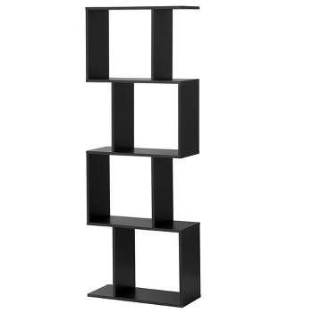 Costway 4-tier S-Shaped Bookcase Free Standing Storage Rack Wooden Display Decor Black