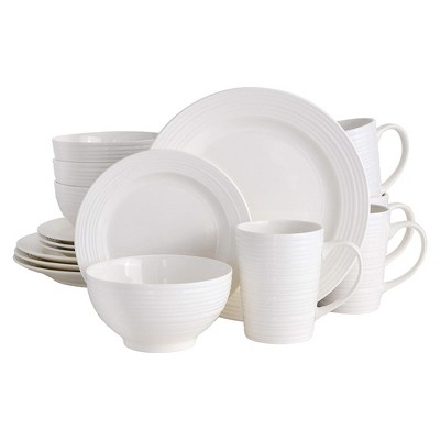 Gibson Home Amelia Court Microwave and Dishwasher Safe Timeless 16 Piece Dinnerware Set with White Porcelain and Embossed Pattern