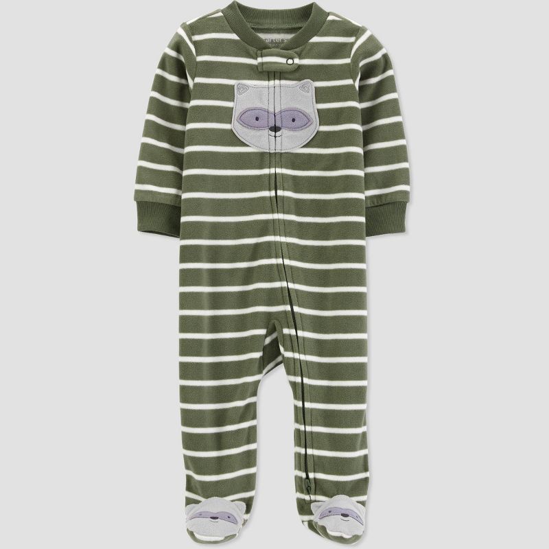 Carter's Just One You®️ Baby Boys' Striped Fleece Footed Pajama - Green, 1 of 6