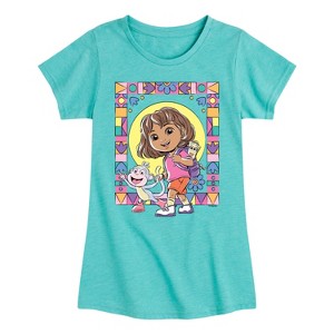 Girls' - Dora the Explorer - Boots Mosaic Fitted Short Sleeve Graphic T-Shirt - 1 of 4