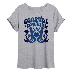 Women's - Instant Message - Coastal Cowgirl Mermaids Oversized Graphic T-Shirt - 1 of 4