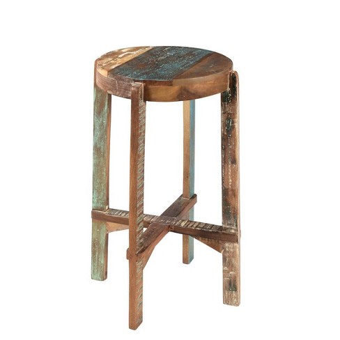 Bengal Reclaimed Wood Bar Stool Brown - Timbergirl: Solid Round Seat ...