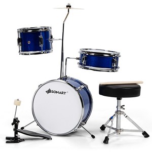 Infans 13 Inch 3-Piece Kids Junior Beginner Drum Set w/Tom Snare Bass Drum Blue - 1 of 4