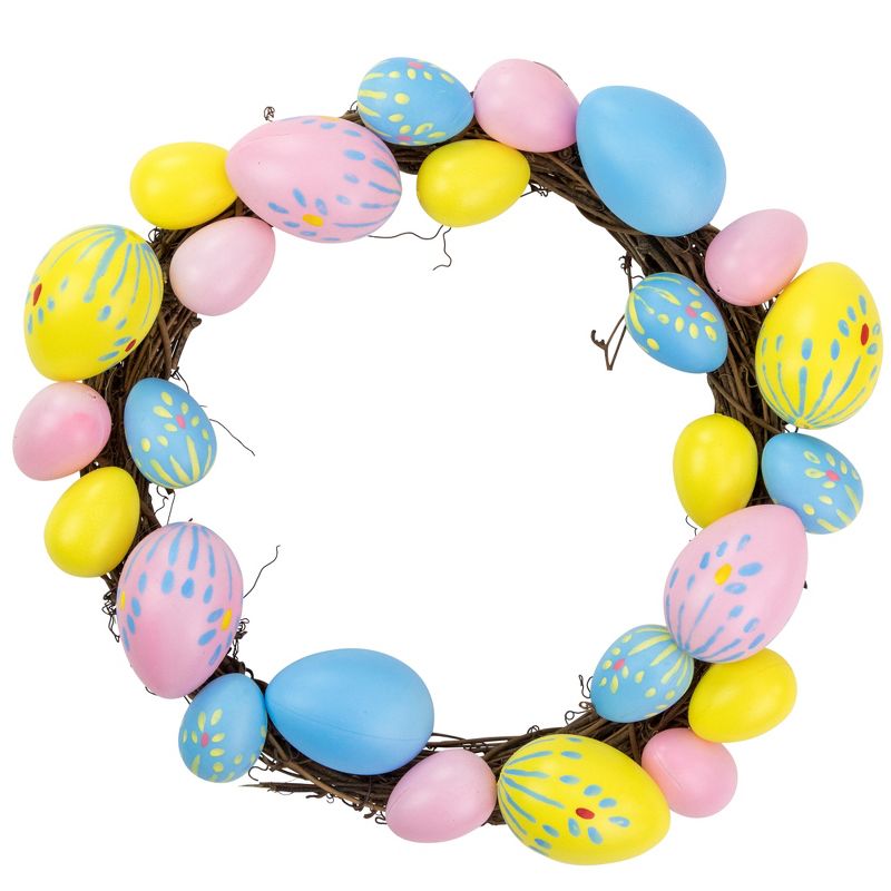 Northlight 10" Unlit Floral Stem Easter Egg Spring Grapevine Wreath - Yellow/Pink, 1 of 6