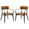 HOMLUX Set of 2 Upholstered Accent Dining Chairs Arm Rest Curved Backrest - 2 of 4