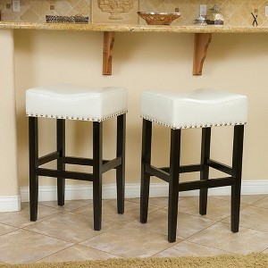 30" Backless Faux Leather Counter Stools Set of 2 with Saddle Seat, Cushioned Hardwood Frame and Chrome Nailhead Trim for Kitchen - 1 of 4