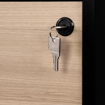 Soft Elm and Matte Black L-Shaped Computer Desk with Power Outlet