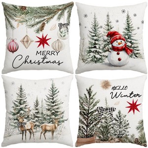 Christmas Throw Pillow Covers, 18x18 inch Decorative Farmhouse Merry Christmas Tree Snowman Winter Red - 1 of 4