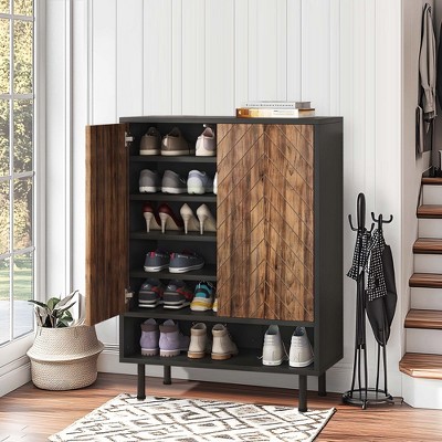 UbMelt 28.74 Inch Shoe Cabinet,Modern Entryway 18-Pair Shoe Cabinet Storage Organizer with 2 Doors and Open Shelf for Entryway