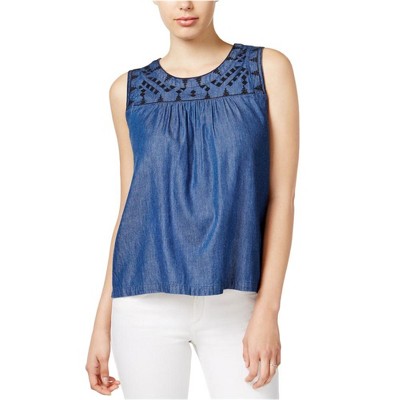 maison Jules Womens Embroidered Pullover Blouse
