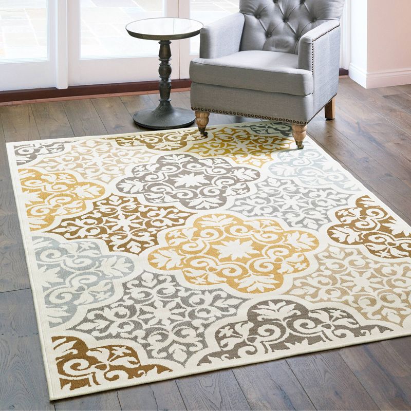 Bombay Floral Tile Patio Rug Ivory/Gray, 4 of 9