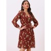 Allegra K Women's Boho Floral V Neck Tie Waist Long Sleeve Chiffon Wrap Midi Dress - 2 of 4