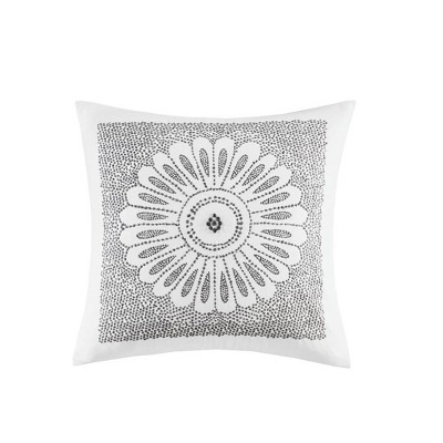 Kumasinova 20" Square Cotton Embroidered Bed Pillows,Couch Pillows with Medallion Design,Decorative Pillows for Bed and Sofa,Grey