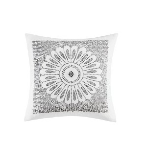 Kumasinova 20" Square Cotton Embroidered Bed Pillows,Couch Pillows with Medallion Design,Decorative Pillows for Bed and Sofa,Grey - 1 of 4
