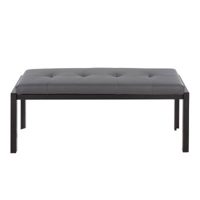 Fuji Black and Gray Faux Leather Bench with Metal Frame