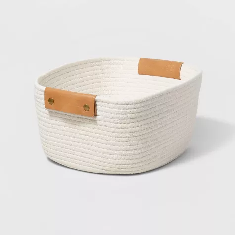 13" Decorative Coiled Rope Square Base Tapered Basket Small White - Brightroom™, image 1 of 12 slides