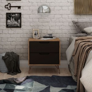 GDFStudio Rockefeller Mid-Century Modern Wooden 2-Drawer Nightstand - 1 of 4