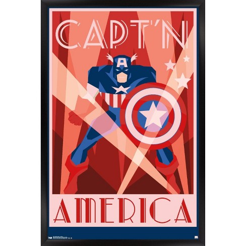 Marvel Comics - Captain America - Art Deco Wall Poster, 22.375 inch x 34 inch, Framed, FR13230BLK22X34EC