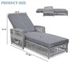 SKRAN Outdoor Long Reclining Chaise, All Weather Rattan Wicker Lounge with Armrests and Soft Removable Cushions for Poolside & Garden, Grey - 3 of 4